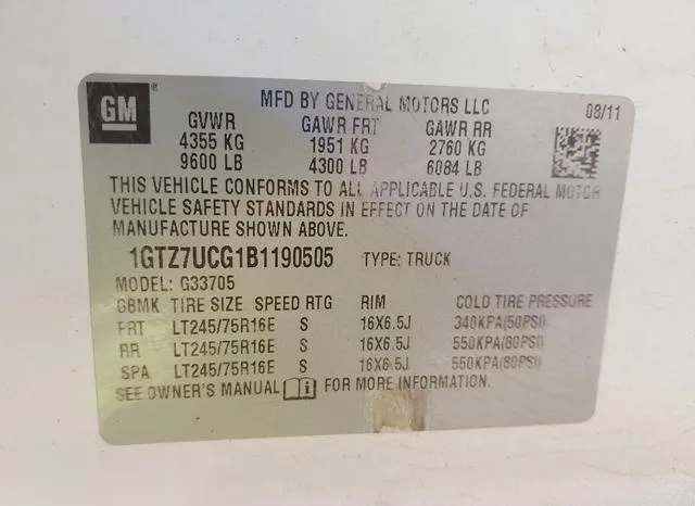 1GTZ7UCG1B1190505 2011 2011 GMC Savana 3500- Work Van 9