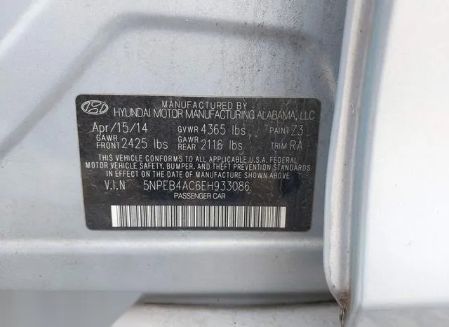 5NPEB4AC6EH933086 2014 2014 Hyundai Sonata- Gls 9