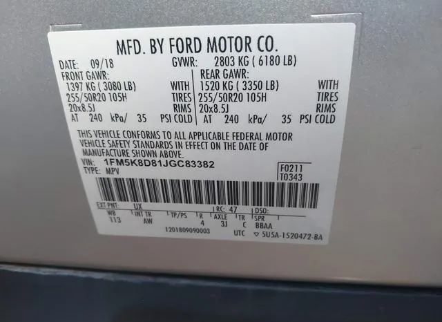 1FM5K8D81JGC83382 2018 2018 Ford Explorer- Xlt 9