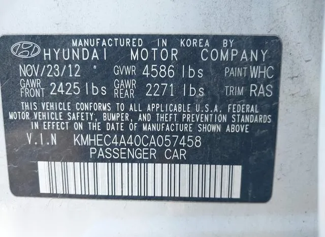 KMHEC4A40CA057458 2012 2012 Hyundai Sonata- Hybrid 9