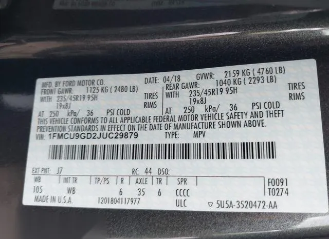 1FMCU9GD2JUC29879 2018 2018 Ford Escape- SE 9