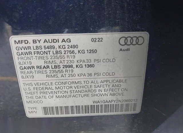 WA1GAAFY2N2069213 2022 2022 Audi Q5- Premium 45 Tfsi S Line 9