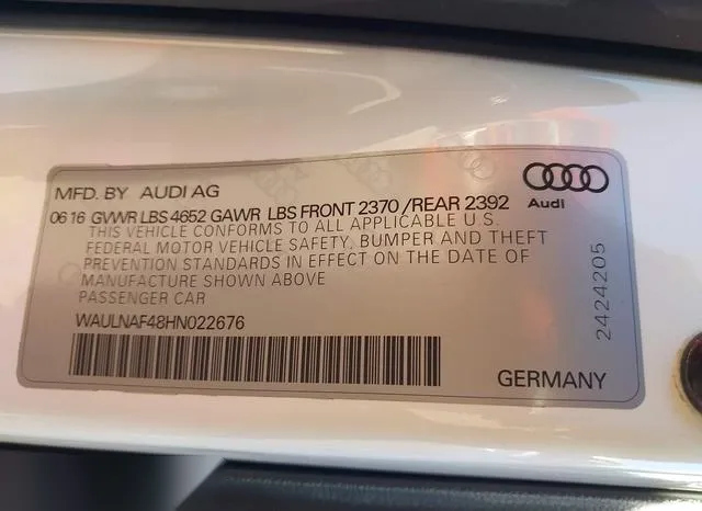 WAULNAF48HN022676 2017 2017 Audi A4- 2-0T Premium 9