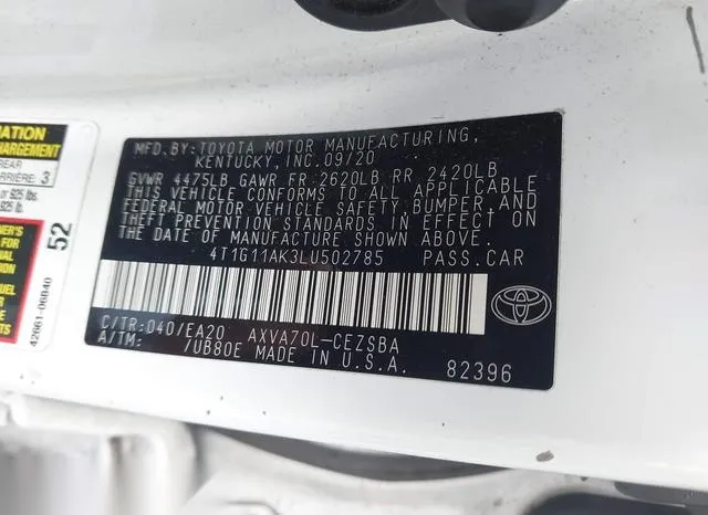 4T1G11AK3LU502785 2020 2020 Toyota Camry- SE 9