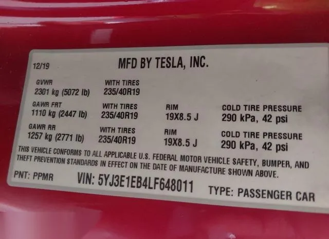 5YJ3E1EB4LF648011 2020 2020 Tesla Model 3- Long Range Dual 9