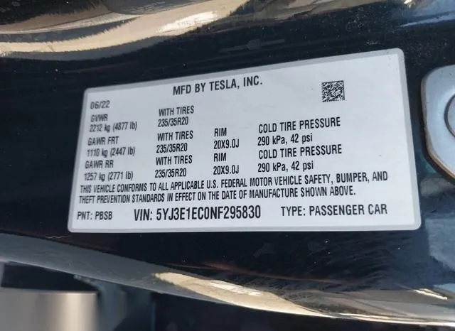 5YJ3E1EC0NF295830 2022 2022 Tesla Model 3- Performance Dual 9