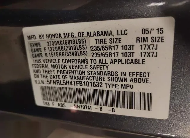 5FNRL5H47FB101632 2015 2015 Honda Odyssey- EX 9