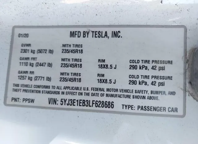 5YJ3E1EB3LF628686 2020 2020 Tesla Model 3- Long Range Dual 9