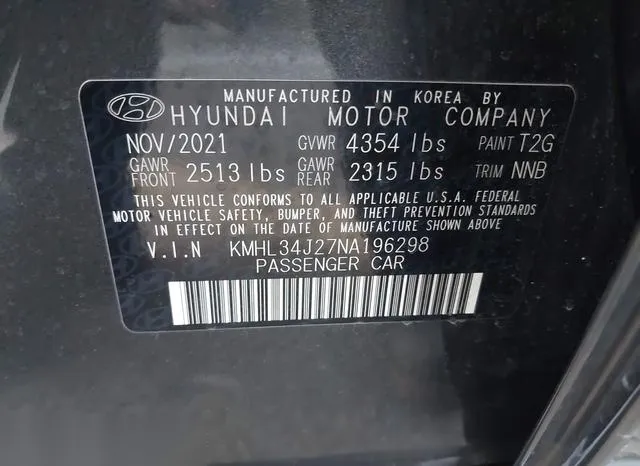 KMHL34J27NA196298 2022 2022 Hyundai Sonata- Limited 9