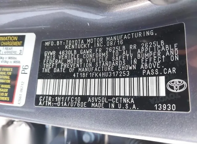 4T1BF1FK4HU317253 2017 2017 Toyota Camry- LE 9