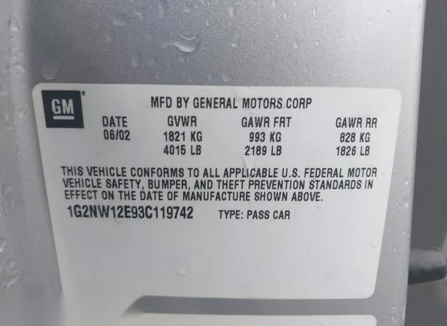 1G2NW12E93C119742 2003 2003 Pontiac Grand- Am GT 9