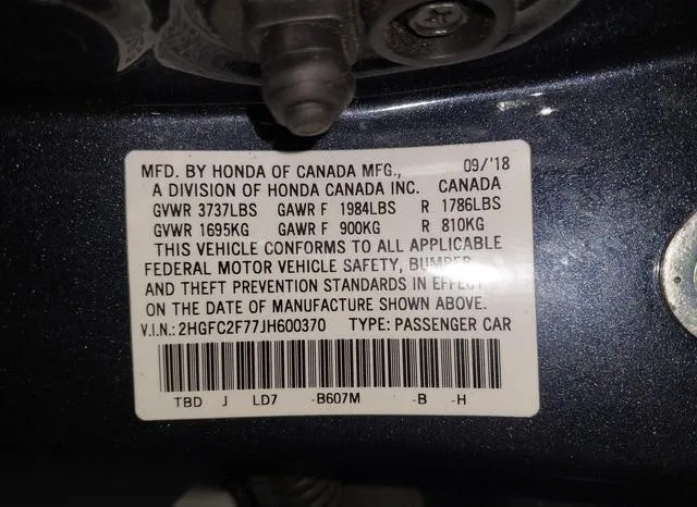 2HGFC2F77JH600370 2018 2018 Honda Civic- EX 9