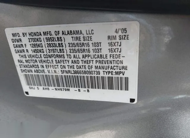 5FNRL38665B090739 2005 2005 Honda Odyssey- Ex-L 9