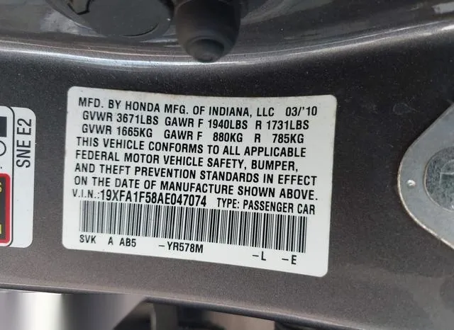 19XFA1F58AE047074 2010 2010 Honda Civic- LX 9