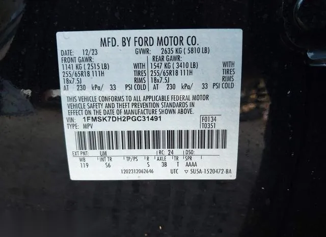 1FMSK7DH2PGC31491 2023 2023 Ford Explorer- Xlt 9