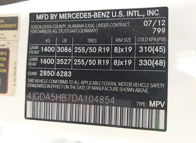 4JGDA5HB7DA104854 2013 2013 Mercedes-Benz ML 350- 4Matic 9