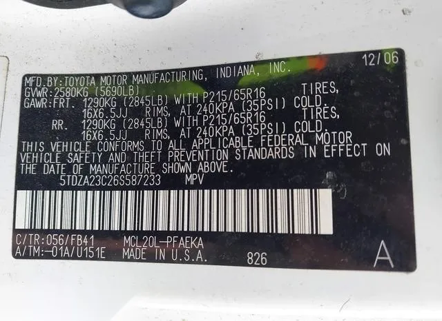 5TDZA23C26S587233 2006 2006 Toyota Sienna- CE 9