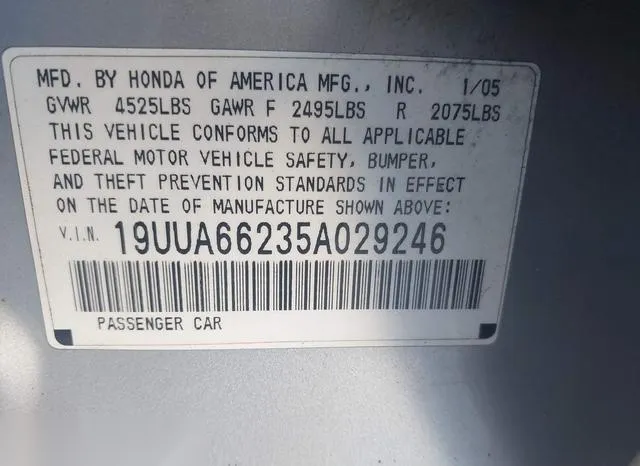 19UUA66235A029246 2005 2005 Acura TL- Base W/Nav System -a5- 9