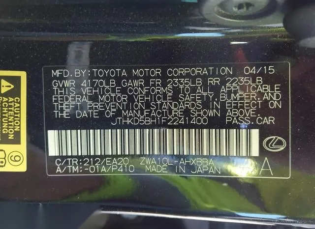 JTHKD5BH1F2241400 2015 2015 Lexus CT- 200H 9