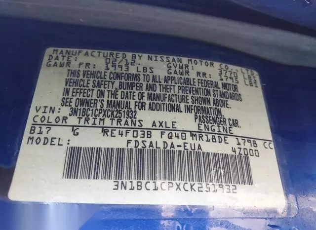 3N1BC1CPXCK251932 2012 2012 Nissan Versa- S 9