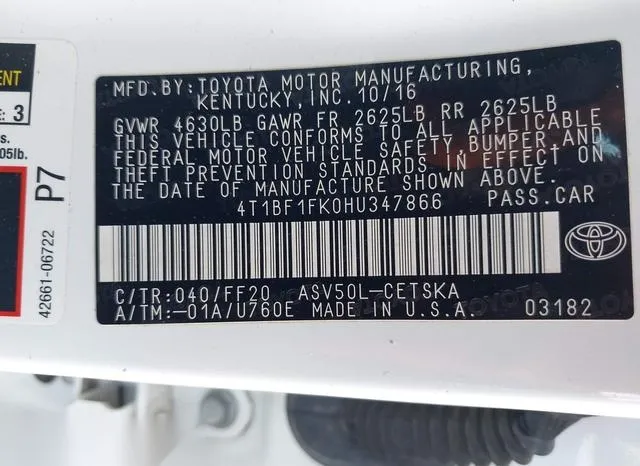 4T1BF1FK0HU347866 2017 2017 Toyota Camry- SE 9