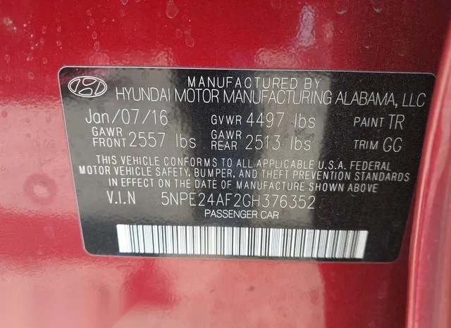 5NPE24AF2GH376352 2016 2016 Hyundai Sonata- SE 9