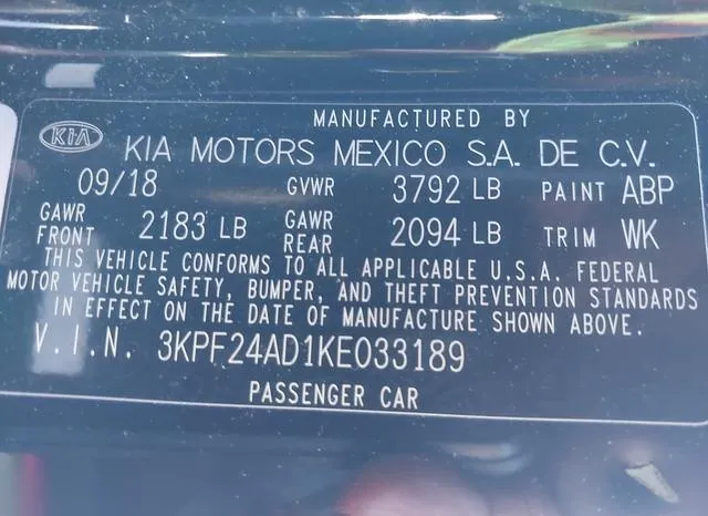 3KPF24AD1KE033189 2019 2019 KIA Forte- Lxs 9