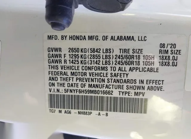 5FNYF6H59MB016662 2021 2021 Honda Pilot- Awd Ex-L 9