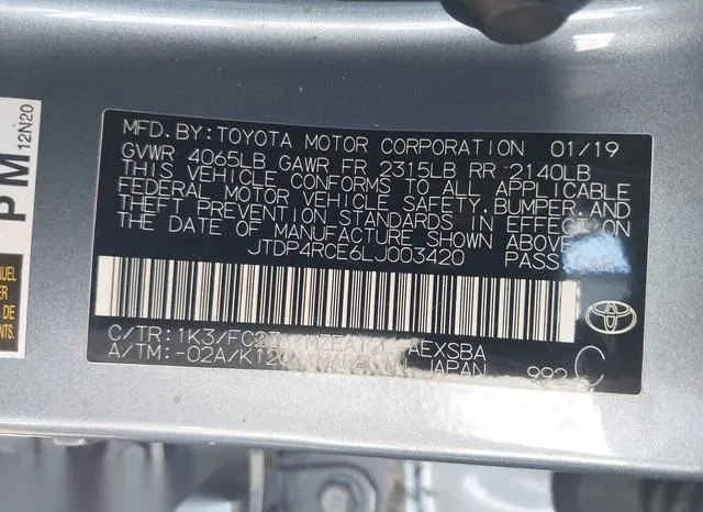 JTDP4RCE6LJ003420 2020 2020 Toyota Corolla- SE 9