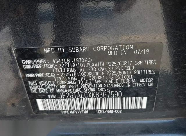 JF2GTAECXK8367590 2019 2019 Subaru Crosstrek- 2-0I Premium 9