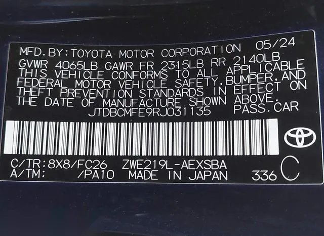 JTDBCMFE9RJ031135 2024 2024 Toyota Corolla- Hybrid Se 9