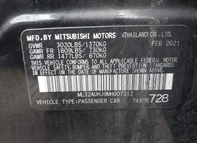 ML32AUHJ9MH007212 2021 2021 Mitsubishi Mirage- Carbonite Ed 9