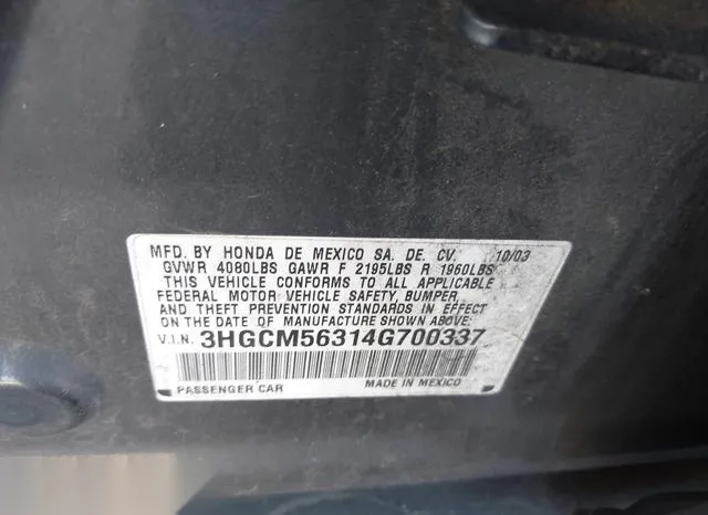 3HGCM56314G700337 2004 2004 Honda Accord- Sedan LX 9