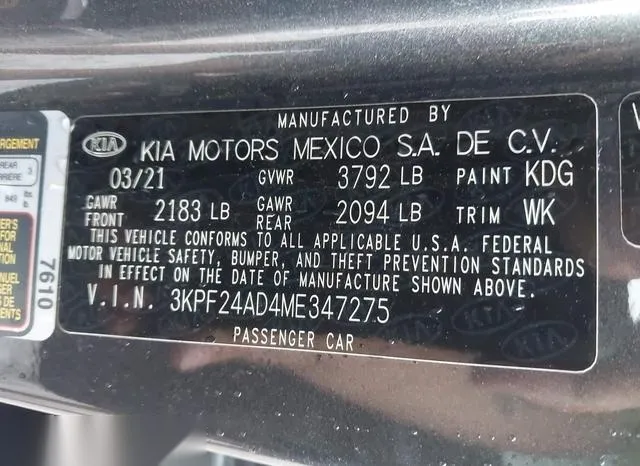 3KPF24AD4ME347275 2021 2021 KIA Forte- Lxs 9