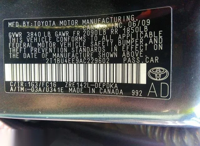 2T1BU4EE9AC229602 2010 2010 Toyota Corolla- LE 9