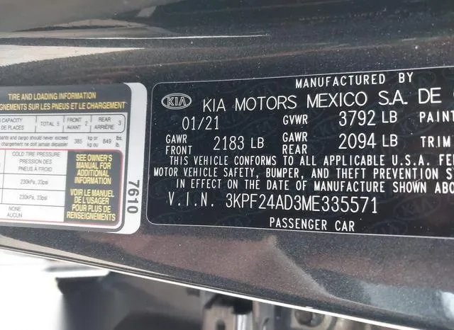 3KPF24AD3ME335571 2021 2021 KIA Forte- Lxs 9