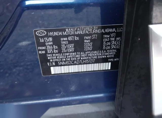 5NMS2CAD7LH151217 2020 2020 Hyundai Santa Fe- SE 9