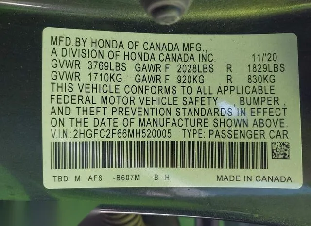 2HGFC2F66MH520005 2021 2021 Honda Civic- LX 9