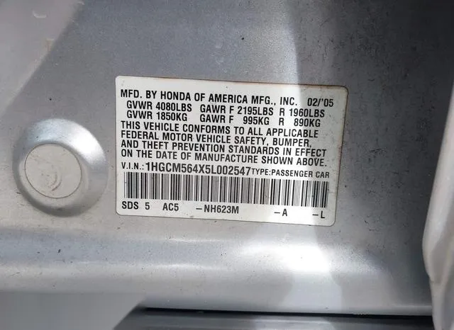 1HGCM564X5L002547 2005 2005 Honda Accord- 2-4 LX 9