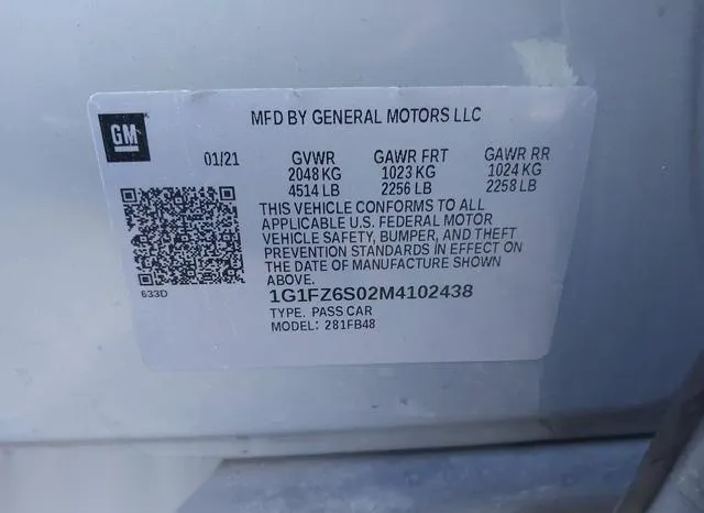 1G1FZ6S02M4102438 2021 2021 Chevrolet Bolt- Ev Fwd Premier 9