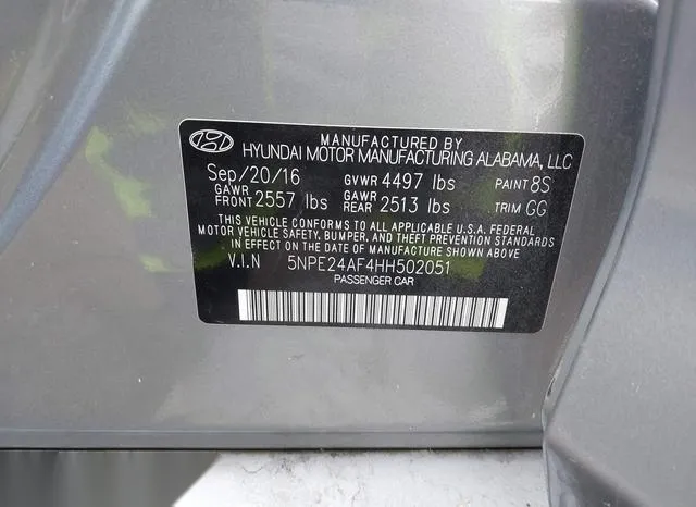 5NPE24AF4HH502051 2017 2017 Hyundai Sonata 9