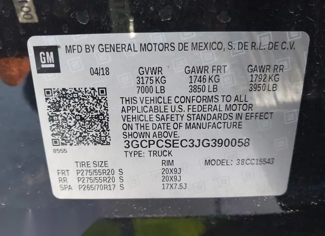 3GCPCSEC3JG390058 2018 2018 Chevrolet Silverado 1500- 1LZ 9