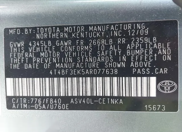 4T4BF3EK5AR077638 2010 2010 Toyota Camry- LE 9