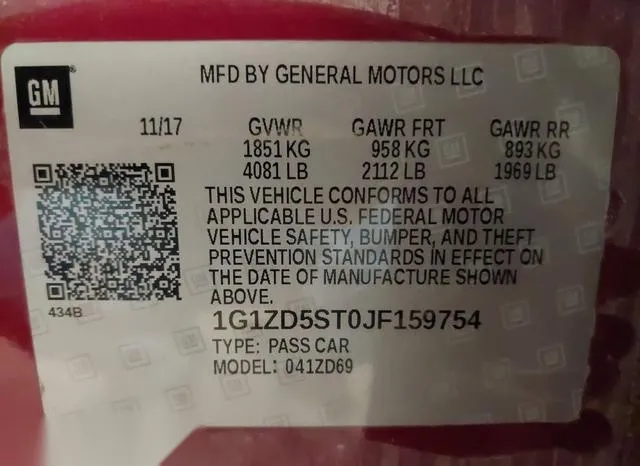 1G1ZD5ST0JF159754 2018 2018 Chevrolet Malibu- LT 9