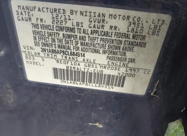 3N1AB6AP8CL684514 2012 2012 Nissan Sentra- 2-0 S 9