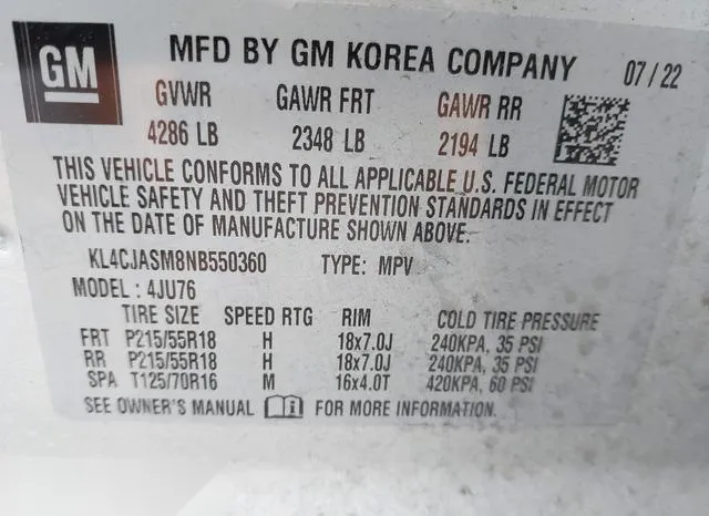 KL4CJASM8NB550360 2022 2022 Buick Encore- Fwd Preferred 9