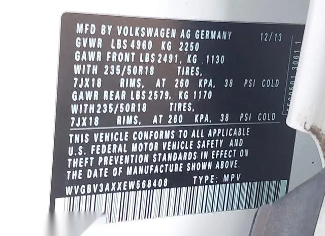 WVGBV3AXXEW568408 2014 2014 Volkswagen Tiguan- SE 9