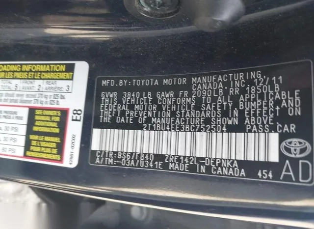 2T1BU4EE3BC752504 2011 2011 Toyota Corolla- LE 9