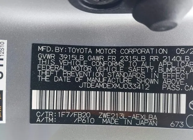 JTDEAMDEXMJ033412 2021 2021 Toyota Corolla- Hybrid Le 9