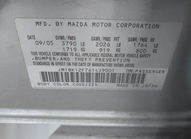 JM1BK12F761439001 2006 2006 Mazda 3- I 9